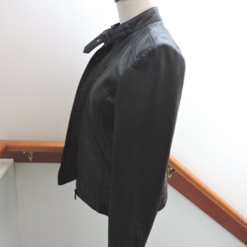 BERNARDO BLACK LEATHER BIKER MOTO JACKET SLIM XS - Picture 3 of 9